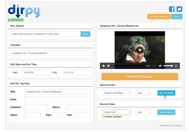 youtube to mp3 dirpy